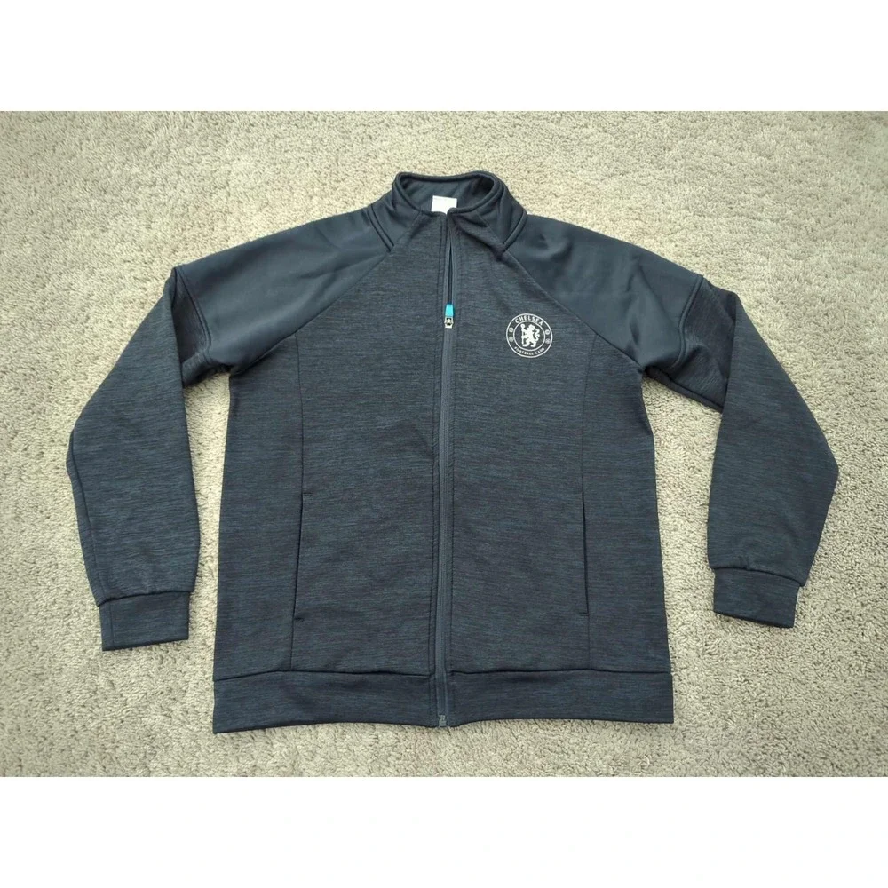 Chelsea Football Club Full Zip Jacket Youth Boys 12/13 EPL Logo Dark Gray